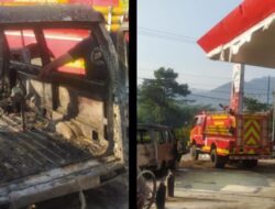 Menegangkan, Mobil Carry Ludes Terbakar di SPBU Parakan Muncang