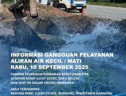 Kebocoran Pipa di Depan Lucky Estate Batu Selicin Dalam Proses Perbaikan