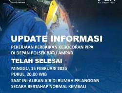 Kebocoran Pipa Depan Polsek Batu Ampar Selesai Diperbaiki
